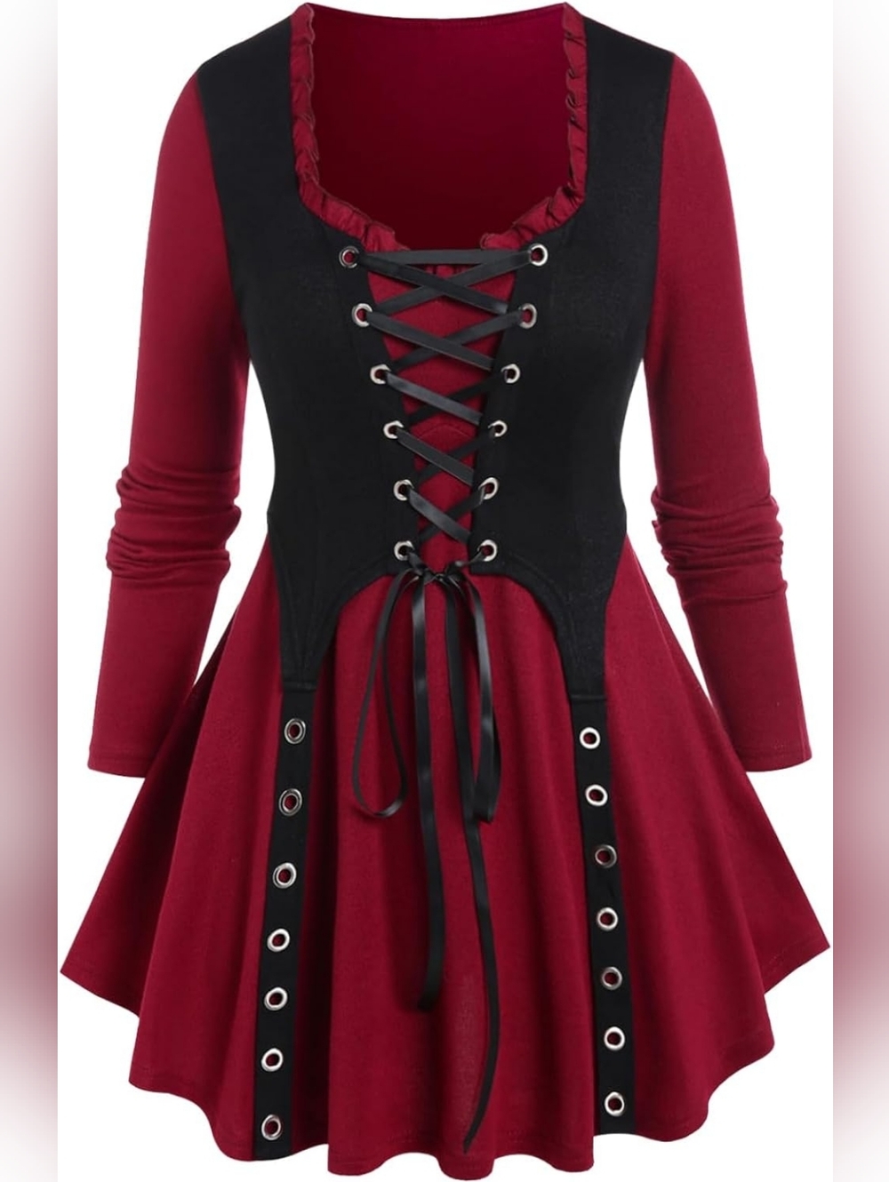 Rosegal 4X Gothic Corset Lace Up Tunic Top Red Black